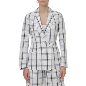 NEW SEMICOUTURE Giacca Lincoln Women's Linen Blend Blazer White Blue Size EUR46